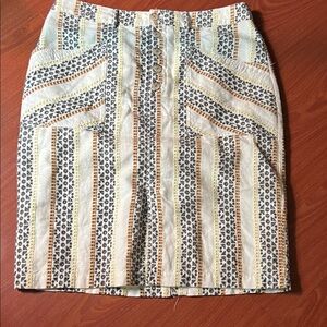 Anthropologie Yellow and gray eyelet lace Patterned Pencil Skirt with pockets 14